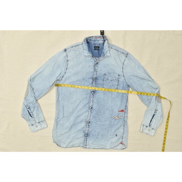 Buffalo David Bitton Men's Blue Acid Wash Slim Fit Pear Snap Button Shirt XXL - Picture 4 of 8